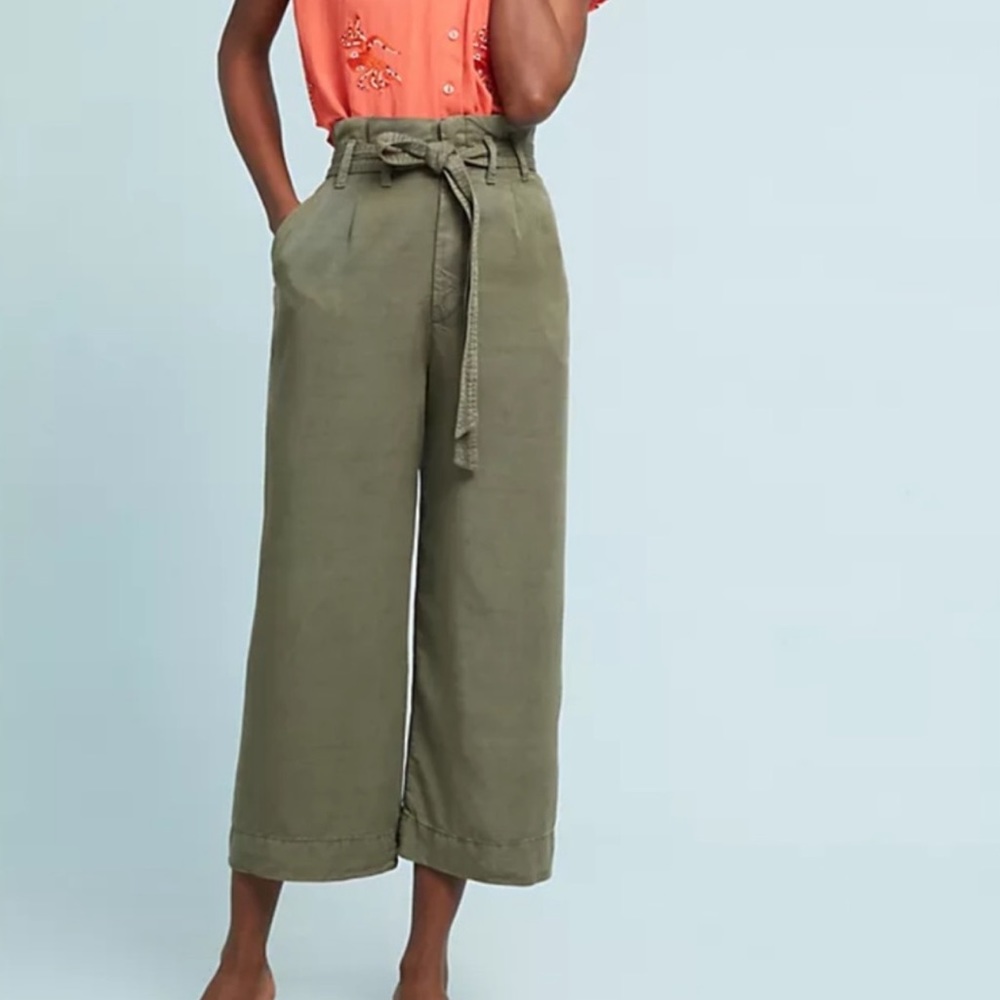 By Anthropologie Blythe Wide-Leg Cropped High Rise
Pants In Moss Green Size 10
